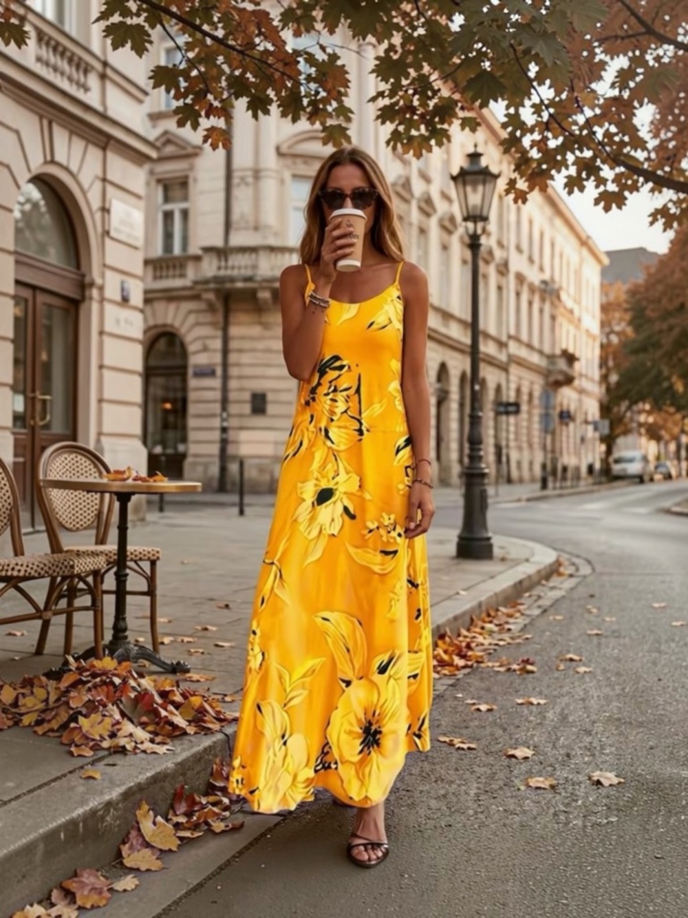 Yellow Floral Maxi Dress XL Sleeveless Spaghetti Strap Sundress